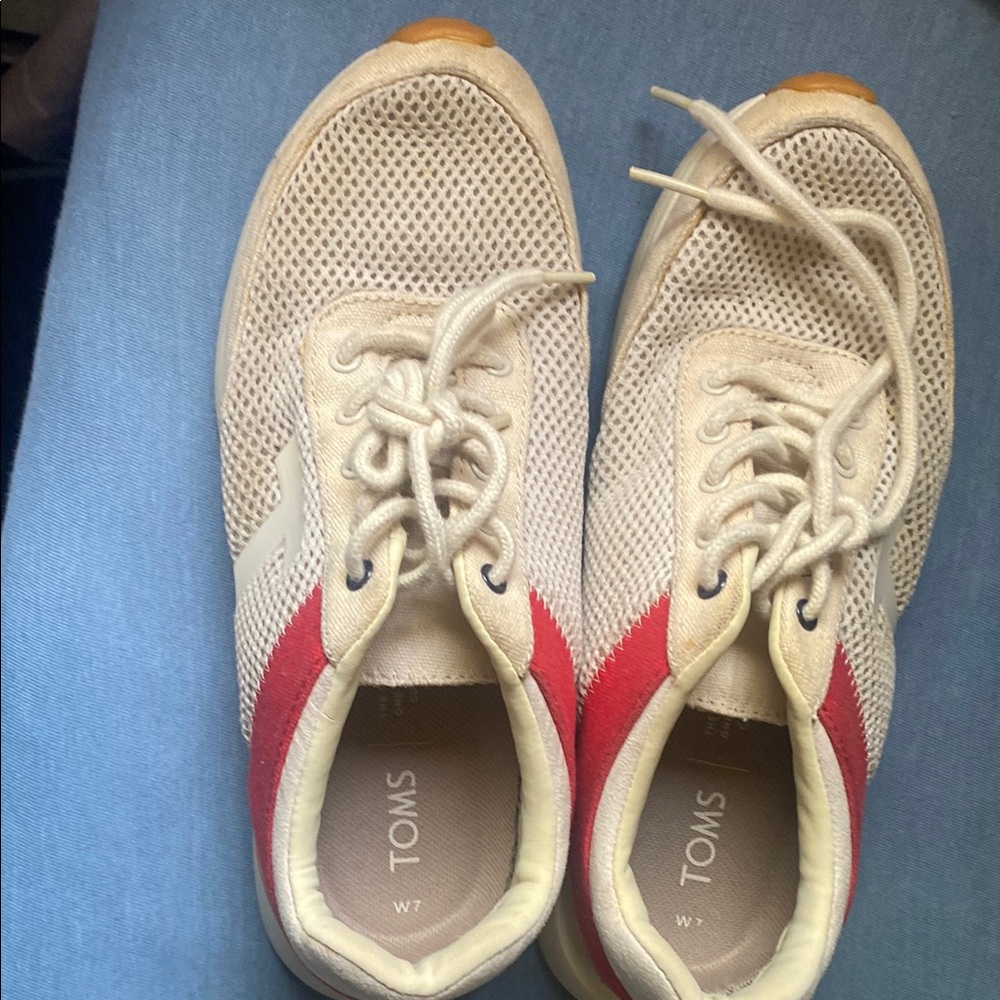 TOMS Beige and Red Sneakers